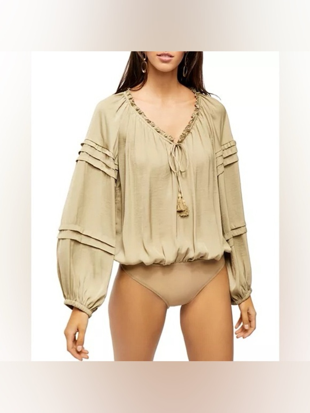 Intimately Free People All Tucks Bodysuit Salt Marsh Olive Green Size S